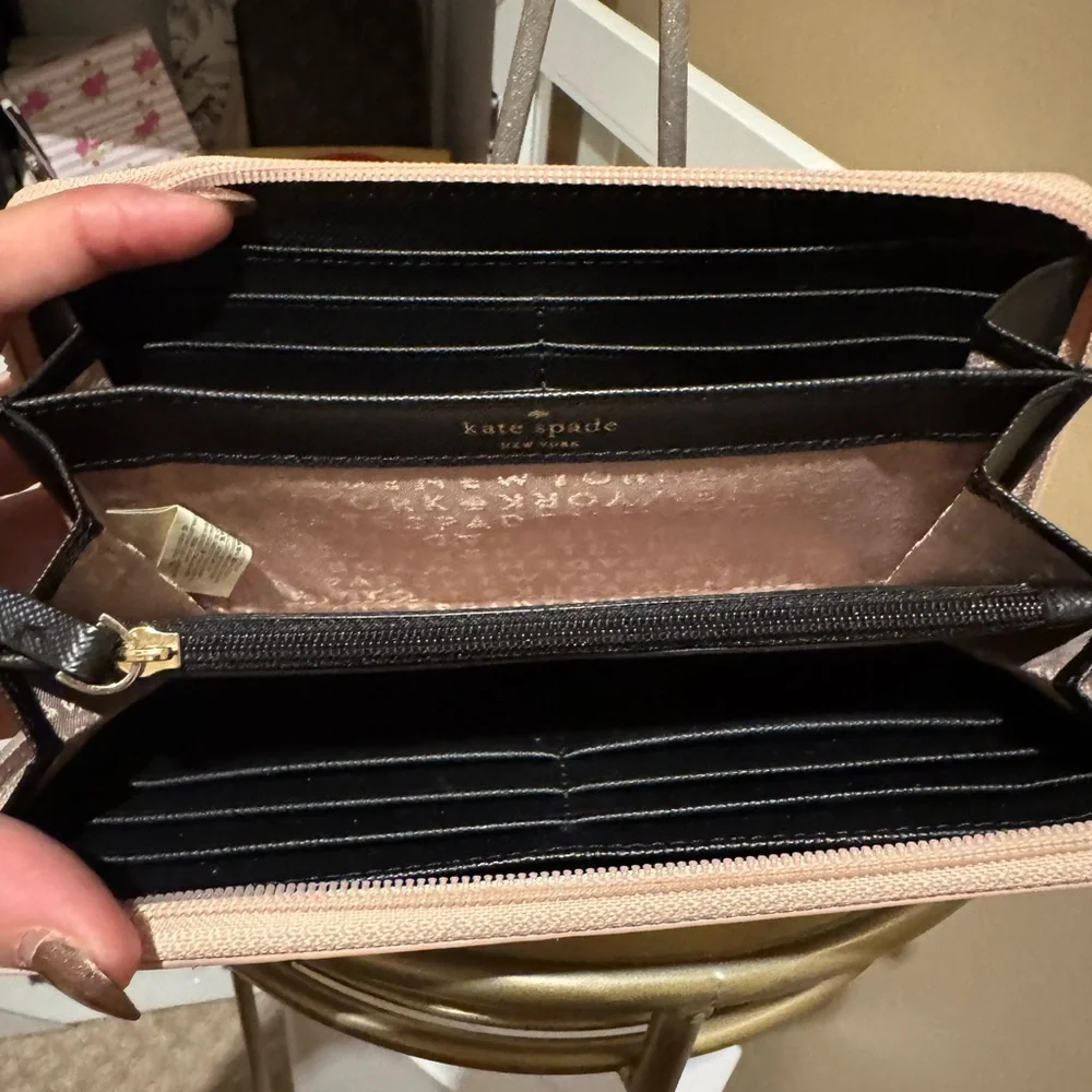 Kate Spade Mavis Street Neda Zip Around Glitter Wallet Rose Gold - Picture 7 of 11